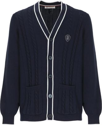 Brunello Cucinelli Blauwe Katoenen Cardigan V-Hals Sweater - Heren - Vesten - Blauw - S - Katoen - Truien & Vesten