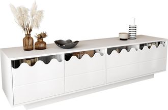 STILVORA Mueble Tv Con 4 Puertas Y Estantes De Cristal Templado, Dise&ntilde;o Ondulado Moderno, 170&times;40&times;45 Cm, De Mdf, Blanco