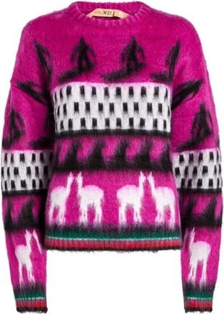 N&deg;21 Multicolor Gebreide Capsule Collectie Trui - Dames - Ronde hals truien - Veelkleurig - XL - Truien & Vesten