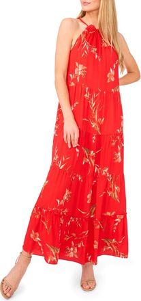CeCe by Cynthia Steffe Floral Print Tiered Maxi Dress in Fiery Red at Nordstrom, Size Xx-Small