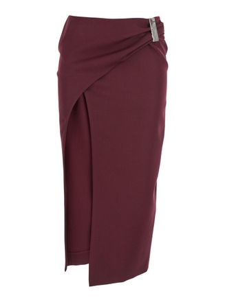 The Attico Bordeaux Draped Skirt With Metallic Detail In Wool Woman