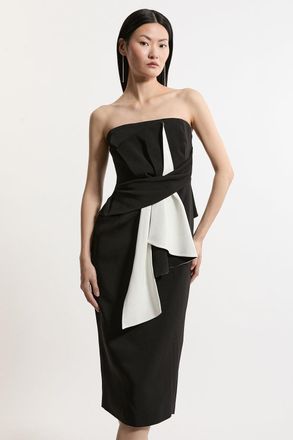 Karen Millen Womens Petite Archive Collection -Bow Detail Crepe Bandeau Midi Dress - Monochrome Multi Viscose - Size 10 UK