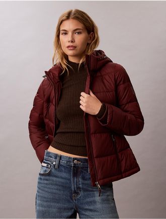 Calvin Klein Womens Slim Stretch Puffer Jacket - Red - XS