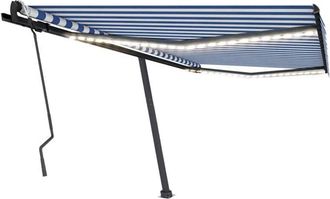 vidaXL Toldo Manual Retr&aacute;ctil Con Led Azul Y Blanco 400x300 Cm Vidaxl