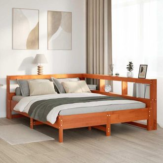 vidaXL Vidaxl - Cama Con Estanter&iacute;a Sin Colch&oacute;n Madera Maciza Marr&oacute;n 140x200 Cm