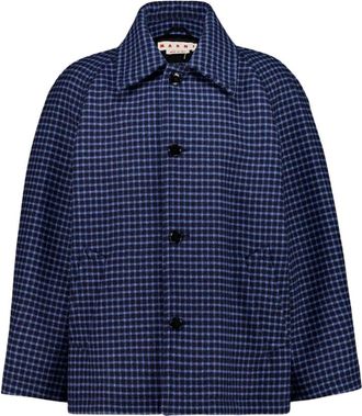 Marni Blauwe Geruite Virgin Wool Jas met Knopen - Heren - Zomerjassen - Blauw - L - Wol - Jassen