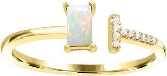 Diamond2Deal 10K Yellow Gold Opal and Diamond Engagement Ring ( 0.35Ct)