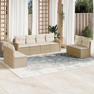 vidaXL Juego De Sof&aacute;s De Jard&iacute;n Con Cojines Beige 8 Pzas Rat&aacute;n Pe Vidaxl