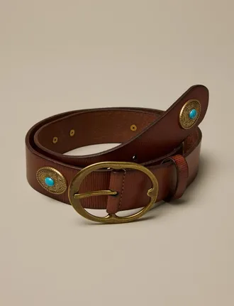 Lucky Brand Western Turquoise Ornamented Leather Belt