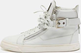 Giuseppe Zanotti White Leather Metal Chain High Top Sneakers