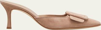 Manolo Blahnik Maysale Suede Buckle Mid-Heel 70mm Mules