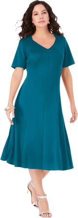 Roaman's Ponte Flared Dress in Deep Teal at Nordstrom, Size 14