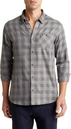 Travis Mathew Rooftop Pool Plaid Long Sleeve Button-Up Shirt in Heather Black at Nordstrom Rack, Size Small