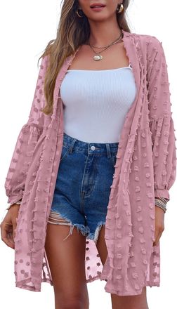 Zeagoo Beach Dress Womens Pareos Summer Dress Bikini Cover Up Beach Poncho Summer Airy Beach Blouse Dress Knee-Length Elegant Beach Towel Kimono Long Sleeve 