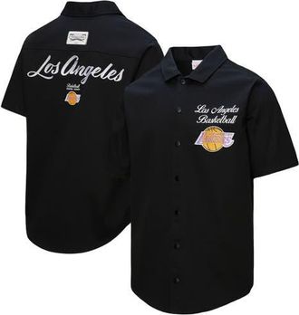 Mitchell & Ness Mens Mitchell & Ness Black Los Angeles Lakers Hardwood Classics Camp Shirt at Nordstrom, Size Medium