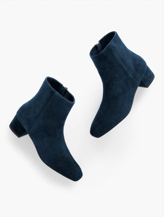Talbots Perla Suede Block Heel Ankle Boots - Indigo - 8 1/2 M Talbots