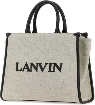 Lanvin Womens Two-Tone Canvas Tote Beige Cotton Leather