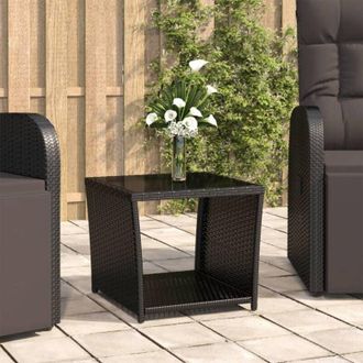 vidaXL Tavolino con Piano Vetro Nero in Polyrattan e Vetro Temperato - Vidaxl