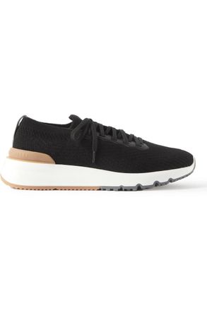 Brunello Cucinelli Leather-Trimmed Stretch-Knit Sneakers