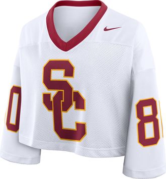Nike USC Logo Nike Womens Dri-FIT College Cropped Jersey in White | 03O308DVSCJ-2B9