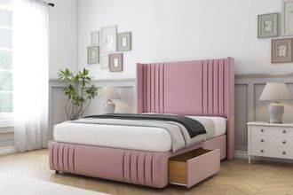 Sloomy Camden Plush Divan Set No Drawers-54 Wingback-Footboard in Pink | Size: Small Single