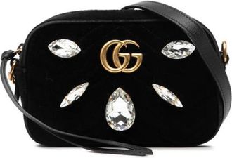 Gucci Pre-owned Crystal-Embellished Velvet Crossbody Bag - Dames - Vintage Schoudertas - Zwart - ONE Size - Leer - Vintage