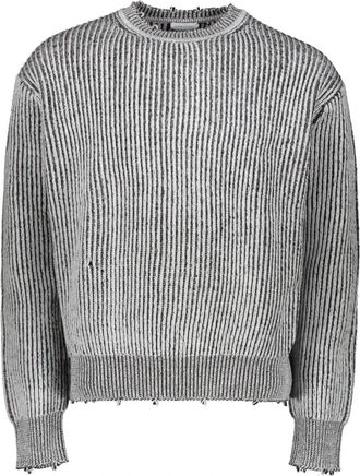 John Elliott + Co Wollen trui met versleten randen - Heren - Ronde hals truien - Grijs - S - Wol - Truien & Vesten