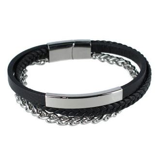 Trafalgar Store Zaid Metal and Leather Triple Strand Secure Clasp Bracelet in Black With Silver Metal at Nordstrom