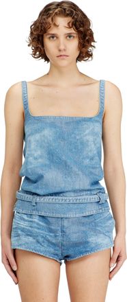 Diesel Open-back top in satin denim - Tops - Woman - Blue