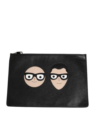 Dolce & Gabbana Logo-Embellished Calf Leather Clutch - Black