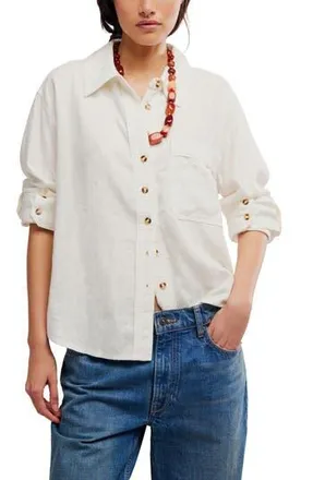 Free People Laurel Linen Blend Button-Up Shirt in Clean Ivory at Nordstrom Rack, Size X-Small