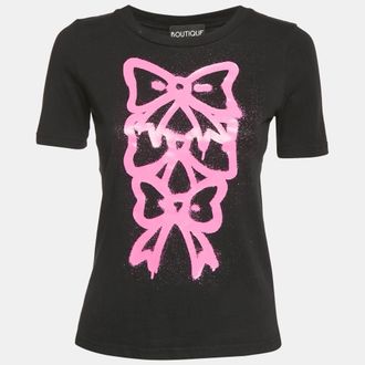 Moschino Boutique Moschino Black Bow Print Cotton Crew-Neck T-Shirt
