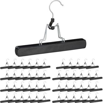 Relaxdays 48 Perchas Pantalones, Ganchos Giratorios 360&deg;, Pinzas Para Faldas, Antideslizantes, 17 X 25 X 2,3 Cm, Madera, Negro