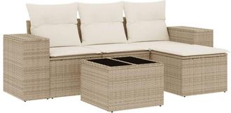 vidaXL Vidaxl - Juego De Sof&aacute;s Jard&iacute;n Con Cojines 5 Pzas Rat&aacute;n Sint&eacute;tico Beige
