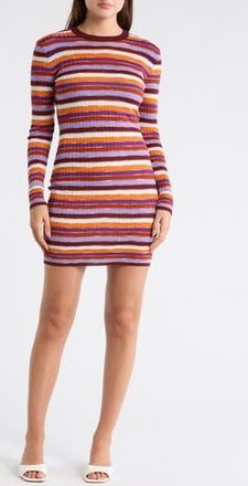 M Missoni Stripe Long Sleeve Rib Knit Minidress in Orange/Pink/Brown/White at Nordstrom Rack, Size X-Small