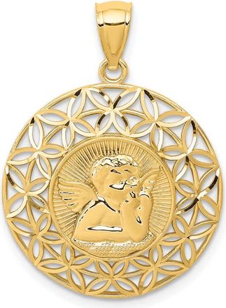 Diamond2Deal 14k Yellow Gold Polished Angel Diamond-Cut Medal Pendant