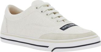 Dolce & Gabbana Mens Low-Top Sneakers Beige Canvas Lambskin Trainers