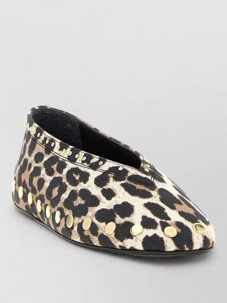 Ganni jenny ballerina flats gold studs leopard