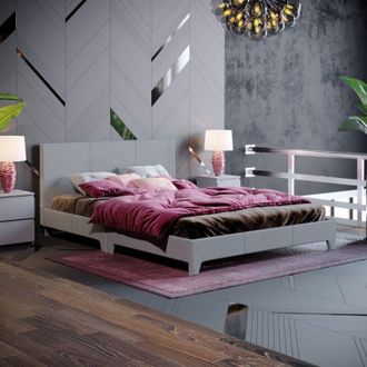 Home Discount Home Discount - Victoria 4ft6 Double Fabric Bed Frame, Light Grey Linen, 190 x 135 cm