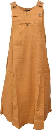Gheri Womens Long Enzyme Washed Plain Pinafore Cotton Dress Mustard LXL