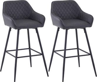 Ainpecca Ainpecca - 2X Bar stools Faux Leather Upholstered seat with Backrest Armrest Black Metal Legs Kitchen Breakfast Counter Chairs Dark Grey pu