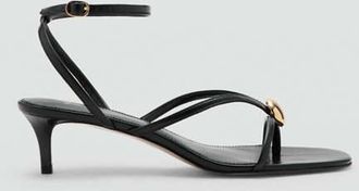 Mango Sandali tacco fasce perlina metallica nero - Donna - 35 - MANGO