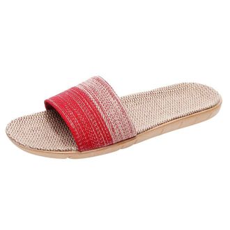 Generic Linen Womens Flip-Flops Sandals Breathable Home and Beach Comfort Slipper Shoes for Ladies Casual Wear (Red, 6)