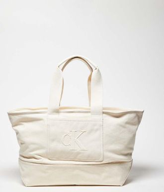 Calvin Klein Jeans Borsa shopping grande in tela color bianco sporco
