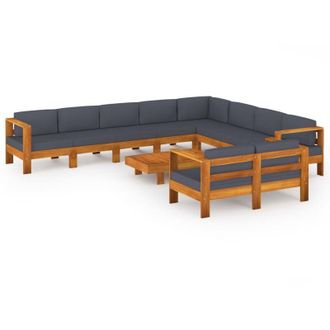 vidaXL 10 Pcs Conj. Sal&oacute;n De Jard&iacute;n Con Almohadillas Gris Oscuro Acacia