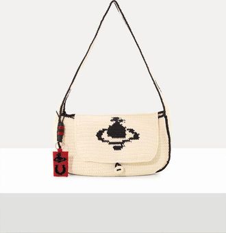 Vivienne Westwood Lucky Halfmoon Crochet Bag Cotton Yarn Cream-red-orb