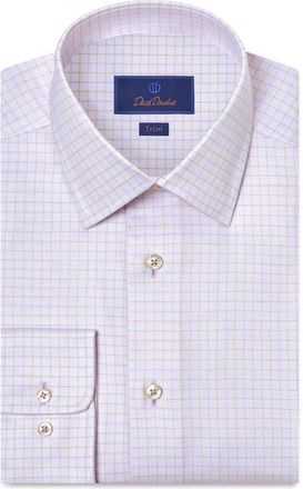 David Donahue Trim Fit Check Cotton Twill Dress Shirt in Lilac/Dune at Nordstrom, Size 16.5 - 32
