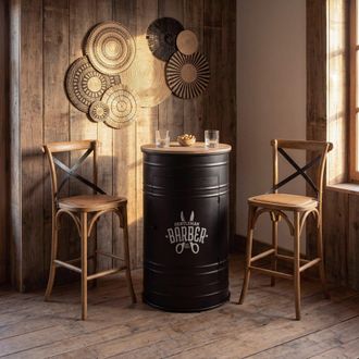 Maisons du monde Mueble bar de acero negro y abeto macizo