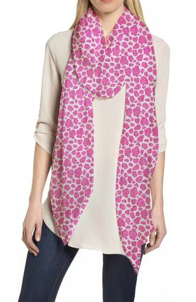 Lina & Lily Cow Animal Print Womens Scarf Shawl Wrap Lightweight (Pink & White)
