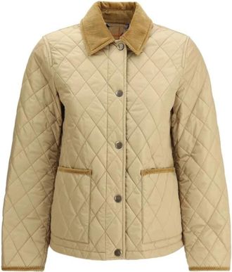 Burberry Gewatteerde jas met corduroy afwerking - Dames - Winterjassen - Beige - XS - Katoen - Jassen